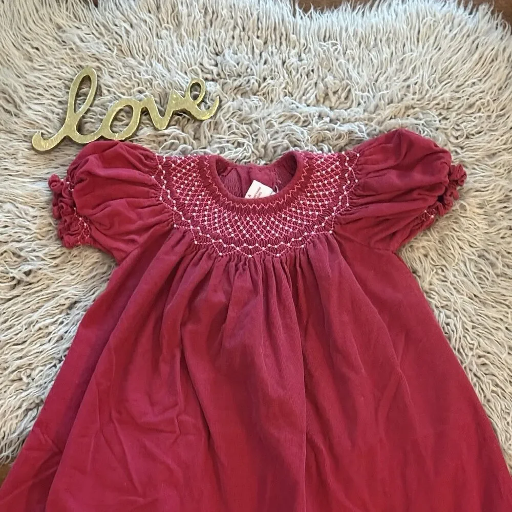 Mom & Me Smocked Dress Girls Burgundy Size 4 Smocked Tiny Pearls